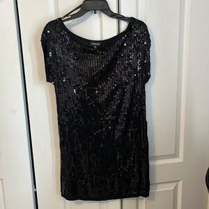 Bebe Black Sequin Short Sleeve Dress Small